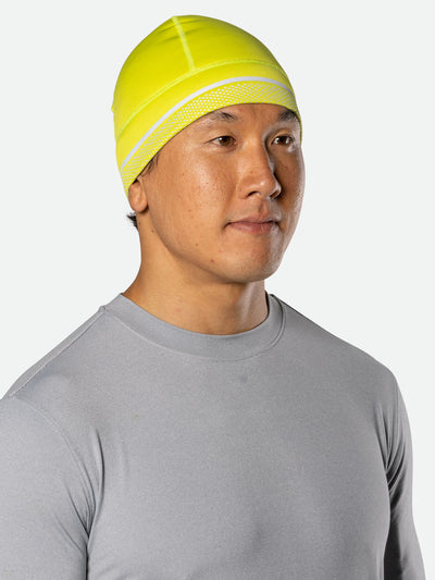 Nathan HyperNight Reflective Safety Beanie - Hi Vis Yellow - On Model - Side View