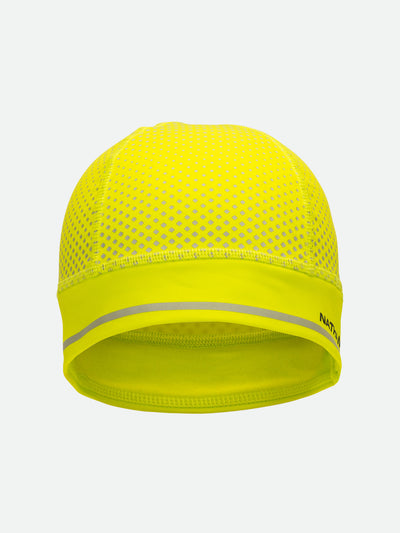 Nathan HyperNight Reflective Ponytail Safety Beanie - Hi Vis Yellow - Front View
