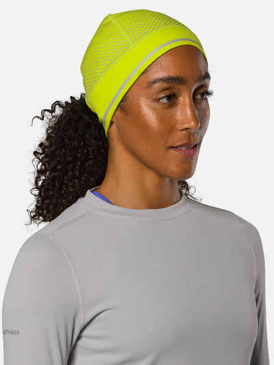 Nathan HyperNight Reflective Ponytail Safety Beanie - Hi Vis Yellow - On Model - Side View