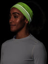 Nathan HyperNight Reflective Safety Headband - Hi Vis Yellow - On Model - Front View (Reflective Detail)
