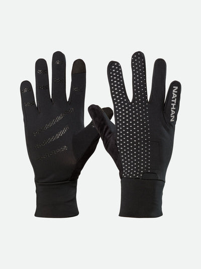 Nathan HyperNight Reflective Gloves - Black - Front and Back View