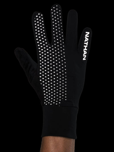 Nathan HyperNight Reflective Gloves - Black - Back of Hand View (Reflective Detail)