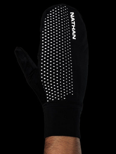 Nathan HyperNight Reflective Convertible Mitts - Black - Back of Hand View (Reflective Detail)