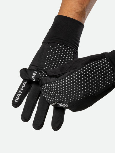 Nathan HyperNight Reflective Convertible Mitts - Black - Runner Pulling Back Mitt to Show Glove