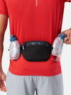 color:Black/Deep Blue||view:sku image back||seo:Nathan TrailMix Plus Insulated Hydration Belt 3.0 - Black/Deep Blue - On Model - Pulling Flask From Carrier