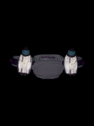 color:Vapor Grey/Magenta||seo:Nathan TrailMix Plus Insulated Hydration Belt 3.0 - Vapor Grey/Magenta - Back of Belt - Reflective Detail View