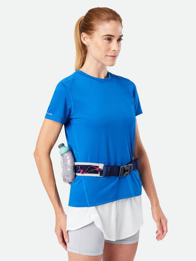 color:Vapor Grey/Magenta||seo:Nathan TrailMix Plus Insulated Hydration Belt 3.0 - Vapor Grey/Magenta - On Model - Side View