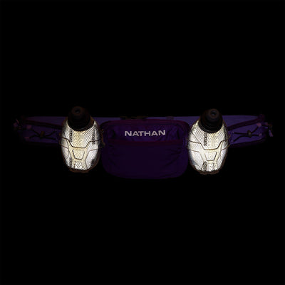 color:Imperial Purple/Paisley Purple||seo:Nathan TrailMix Plus Insulated Hydration Waist Belt 3.0 - Imperial Purple/Paisley Purple - Back of Belt - Reflective Detail View