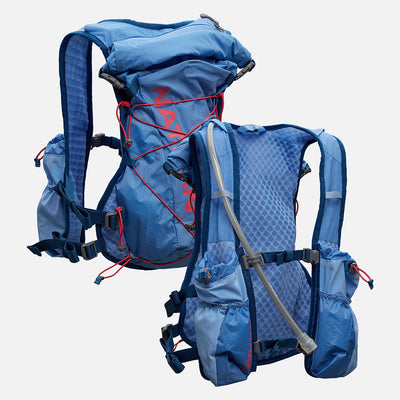 color:Periwinkle/Estate Blue||seo:Nathan TrailMix 2.0 12 Liter Unisex Hydration Pack - Periwinkle/Estate Blue - Front & Back of Pack