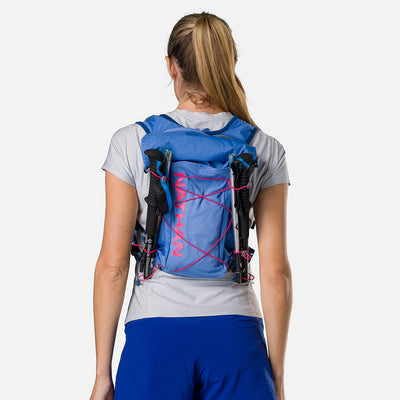 color:Periwinkle/Estate Blue||seo:Nathan TrailMix 2.0 12 Liter Unisex Hydration Pack - Periwinkle/Estate Blue - Female Runner Back View