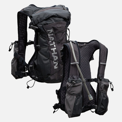 color:Charcoal/Reflective Silver||seo:Nathan TrailMix 2.0 12 Liter Unisex Hydration Pack - Charcoal/Reflective Silver - Front & Back of Pack