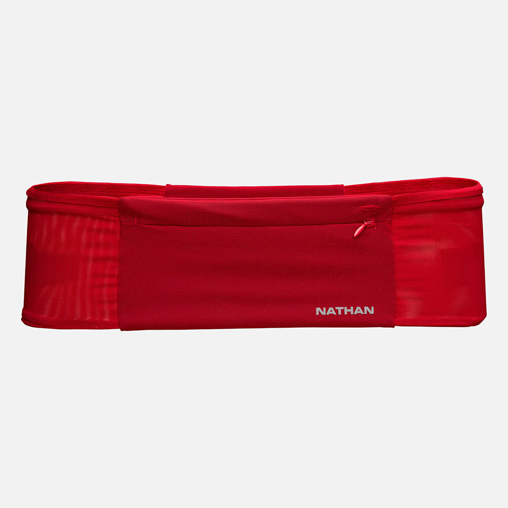 color:Ribbon Red/Reflective Silver||view:SKU Image Primary||seo: Nathan Zipster Max Training Waist Belt - Ribbon Red/Reflective Silver - Front of Belt