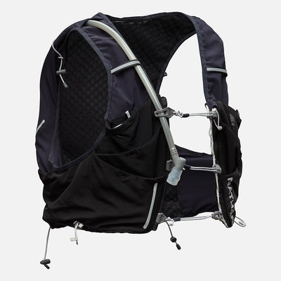color:Black/Reflective Silver||seo:Nathan Pinnacle Pro 12 Liter Unisex Hydration Race Vest - Black/Reflective Silver - Front of Pack