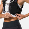 color:Black/Lilac Breeze||seo:Nathan Pinnacle Pro 12 Liter Women's Hydration Race Vest - Black/Lilac Breeze - Model Adjusting QuickFit Size System to Adjust Around Her Body