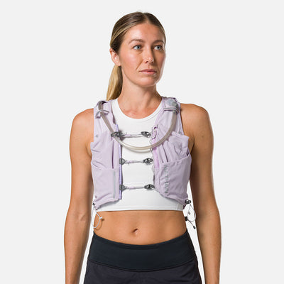 color:Lilac Breeze/Reflective Silver||view:sku image back||seo:Nathan Pinnacle Pro 12 Liter Women's Hydration Race Vest - Lilac Breeze/Reflective Silver - Female Runner Front View