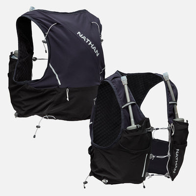 color:Black/Reflective Silver||seo:Nathan Pinnacle Pro 6 Liter Unisex Hydration Race Vest - Black/Reflective Silver - Front & Back of Pack
