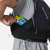 color:Black/Reflective Silver||seo:Nathan Pinnacle Pro 6 Liter Unisex Hydration Race Vest - Black/Reflective Silver - Male Runner Pulling Glukos Energy Gel (Lemon Lime Flavor) From Easy-Access Kangaroo Pocket