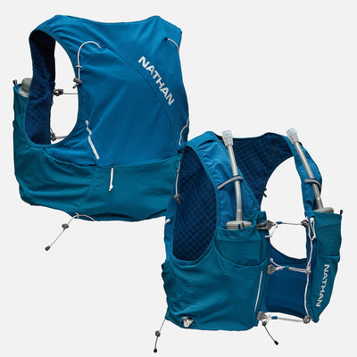 color:Sailor Blue/Reflective Silver||seo:Nathan Pinnacle Pro 6 Liter Unisex Hydration Race Vest - Sailor Blue/Reflective Silver - Front & Back of Pack