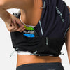 color:Black/Surf Spray||seo:Nathan Pinnacle Pro 6 Liter Women's Hydration Race Vest - Black/Surf Spray - Female Runner Pulling Glukos Energy Gel (Lemon Lime Flavor) From Easy-Access Kangaroo Pocket