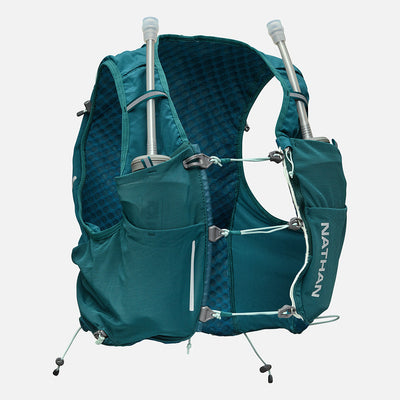 color:Deep Teal/Reflective Silver||seo:Nathan Pinnacle Pro 6 Liter Women's Hydration Race Vest - Deep Teal/Reflective Silver - Front of Pack