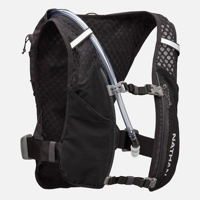 color:Black/Reflective Silver||seo:Nathan QuickStart 3.0 6 Liter Hydration Pack - Black/Reflective Silver - Front View