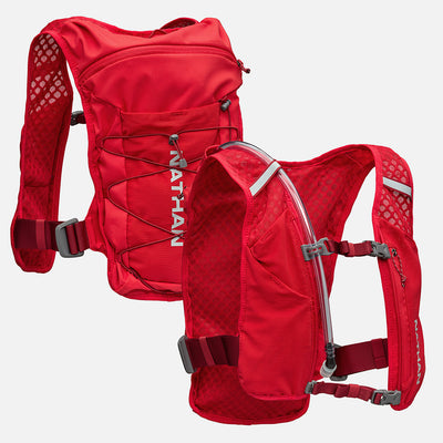 color:Ribbon Red/Reflective Silver||seo:Nathan QuickStart 3.0 6 Liter Hydration Pack - Ribbon Red/Reflective Silver - Front & Back of Pack