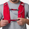 color:Ribbon Red/Reflective Silver||seo:Nathan QuickStart 3.0 6 Liter Hydration Pack - Ribbon Red/Reflective Silver - On Model - Model Tightening Sternum Straps For Better Fit