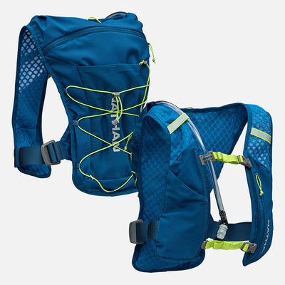 color:Sailor Blue/Reflective Silver||seo:Nathan QuickStart 3.0 6 Liter Hydration Pack - Sailor Blue/Reflective Silver - Front & Back of Pack