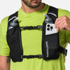 color:Black/Reflective Silver||seo:Nathan QuickStart 3.0 4 Liter Soft Flask Hydration Pack - Black/Reflective Silver - On Model - Model Pulling iPhone From Front Zippered Pocket