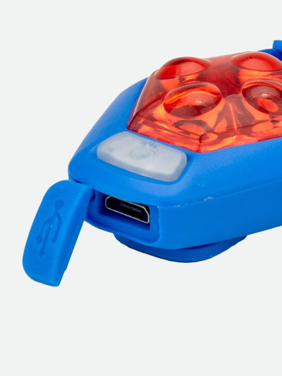 color:Blue Jewel||seo:Nathan HyperBrite RX Strobe Rechargeable LED Clip Light - Blue - Detail Shot with Charging Port Open