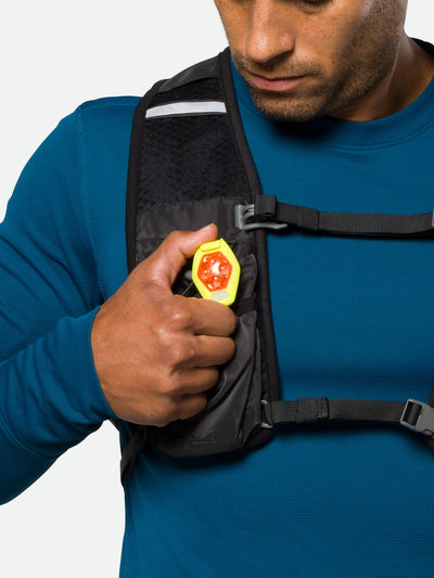 color:Safety Yellow||seo:Nathan HyperBrite RX Strobe Rechargeable LED Clip Light - Safety Yellow - On Model - Clipping Light to Hydration Vest
