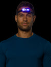 Nathan Neutron Fire RX 2.0 Runner's Headlamp – Charcoal – On Model – Headlamp Blue Light On (Front View)