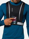 Nathan Hypernight Reflective Stash Vest – Black – On Model – Utilizing Cell Phone In Front Storage Pocket