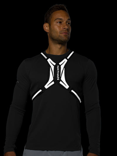 Nathan Hypernight Reflective Vest Lite – Black – On Model – Front Reflective View