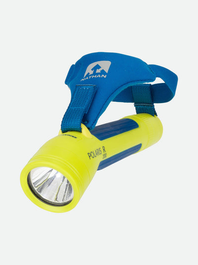 Nathan Polaris 200R Runner’s Hand Torch – Safety Yellow/Blue – Front View