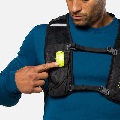 color:Safety Yellow||seo:Nathan StrobeLight 2.0 Safety LED Light Clip - Safety Yellow - On Model - Turning On StrobeLight