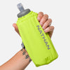 color:Finish Lime/Reflective Silver||seo:Nathan Pinnacle Soft 18oz Flask Insulated Handheld - Finish Lime/Reflective Silver - Model Gripping Handheld Flask - Front View