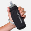 color:Black/Reflective Silver||seo:Nathan Pinnacle Soft 14oz Flask Handheld  - Black/Reflective Silver - Model Gripping Handheld Flask - Front View