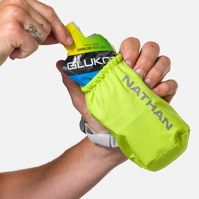 color:Finish Lime/Reflective Silver||seo:Nathan Pinnacle Soft 14oz Flask Handheld  - Finish Lime/Reflective Silver - Model Pulling Glukos Energy Liquid Gel (Lemon Lime Flavor ) from Pouch