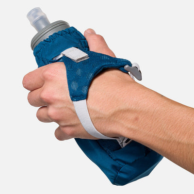 color:Sailor Blue/Reflective Silver||seo:Nathan Pinnacle Soft 14oz Flask Handheld  - Sailor Blue/Reflective Silver - Model Gripping Handheld Flask - Back View