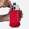 color:Ribbon Red/Reflective Silver||seo:Nathan SpeedDraw 2 Insulated 12oz Handheld Flask - Ribbon Red/Reflective Silver - Model Pulling iPhone from Pouch
