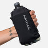 color:Black/Reflective Silver||seo:Nathan SpeedDraw 2 18oz Flask - Black/Reflective Silver - Model Gripping Handheld Flask - Front View