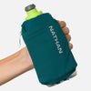 color:Deep Teal/Reflective Silver||seo:Nathan SpeedDraw 2 18oz Flask - Deep Teal/Reflective Silver - Model Gripping Handheld Flask - Front View