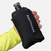color:Black/Reflective Silver||seo:Nathan SpeedDraw 2 12oz Flask - Black/Reflective Silver - Model Gripping Handheld Flask - Front View