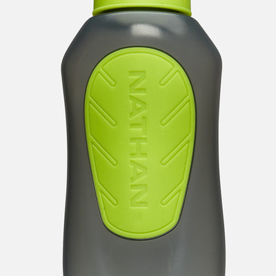 color:Deep Teal/Reflective Silver||seo:Nathan SpeedDraw 2 12oz Handheld Flask  - Deep Teal/Reflective Silver - Detail View of Flask Bottle