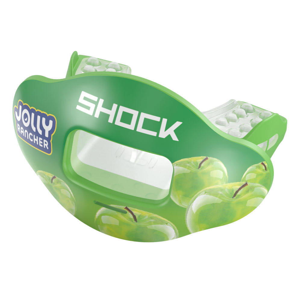 Shock Doctor Jolly Rancher Max AirFlow Football Mouthguard - Green Apple Flavor - Front Angle View