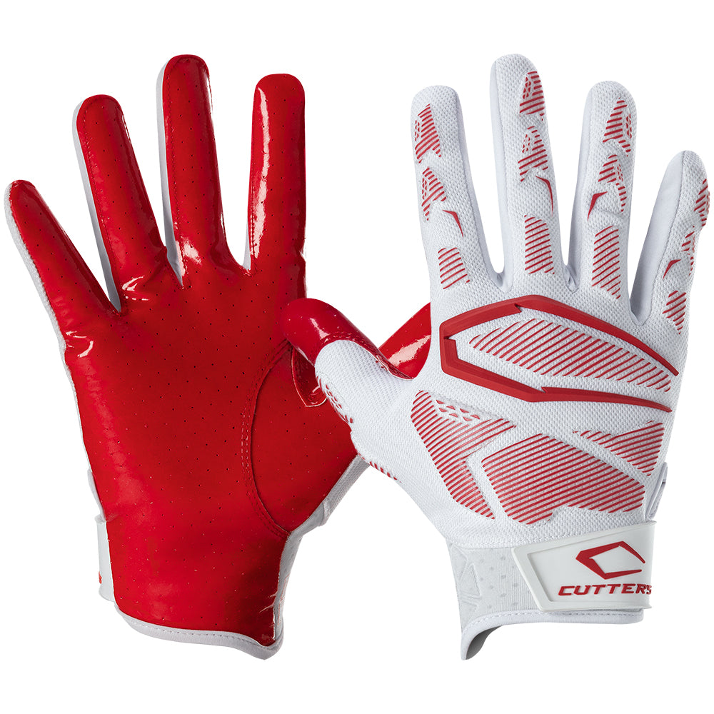 Cutters Sports Gamer 4.0 Padded Red/White Receiver Football Gloves - Ideal For 7v7, Youth, High School, and Collegiate Play