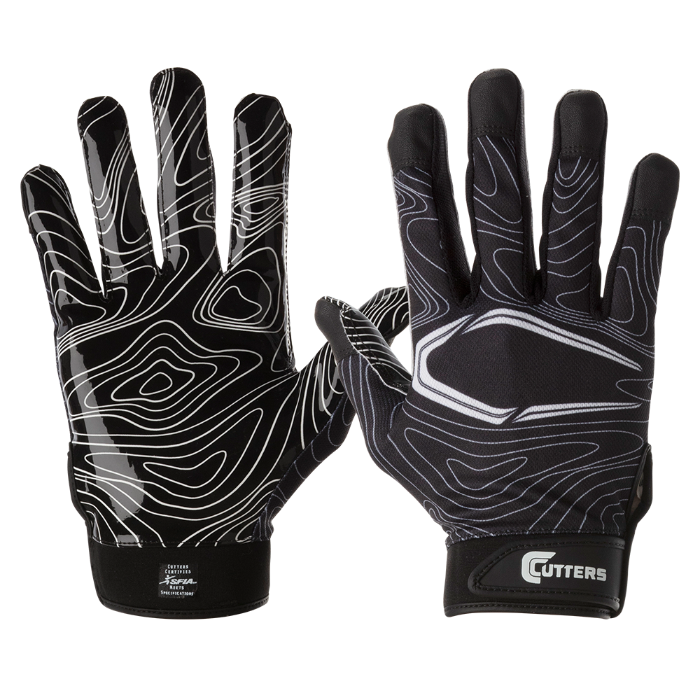 Cutters Game Day Black Topo Football Receiver Gloves - Front and Back View