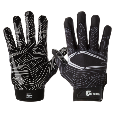 Cutters Game Day Black Topo Football Receiver Gloves - Front and Back View