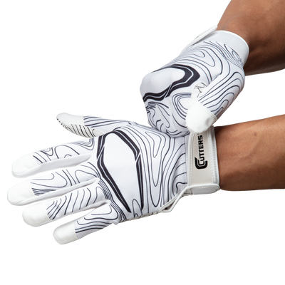 Cutters Game Day White-Black Topo Football Receiver Gloves - Player Tightening Straps